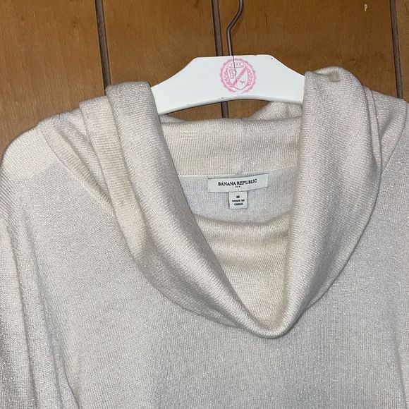 •BANANA REPUBLIC•COWL NECK 3/4 SLEEVE CREAM & GOLD SWEATER SIZE MEDIUM - Picture 6 of 6
